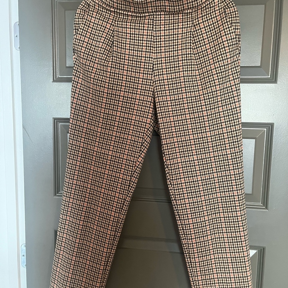 Ann Taylor Houndstooth Elastic Waist Pants with Orange Stripe